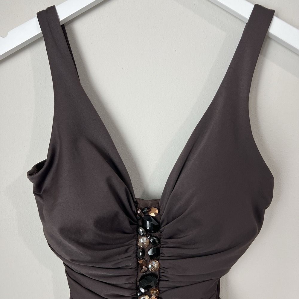 Miraclesuit Treasure Island Embellished One Piece Swimsuit Size 8 Brown Slimming - Picture 4 of 10